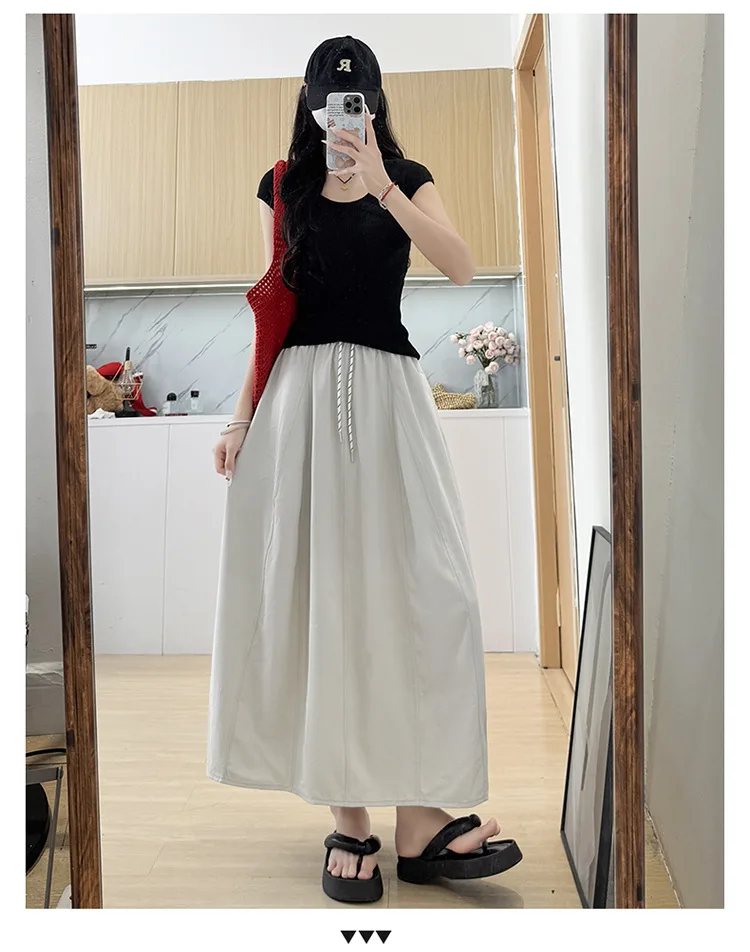 Women's 2026 New Cargo Skirt A-Line Flared Umbrella Skirt Flowy Draping Summer Long Skirt Fashion Streetwear