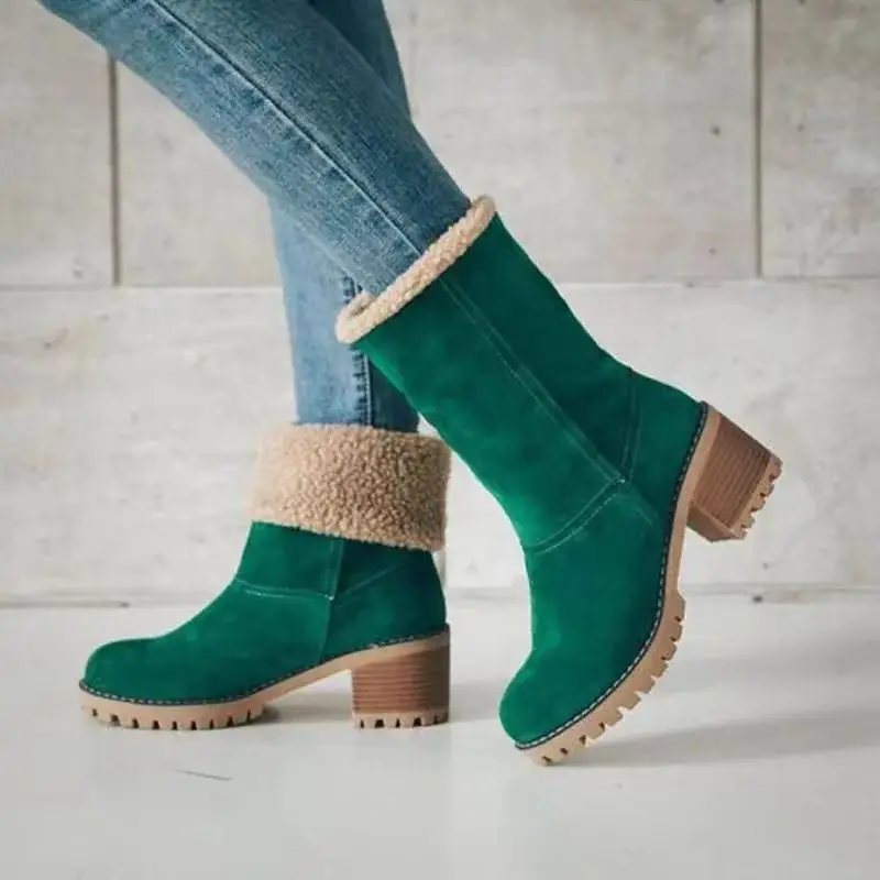 2024 Autumn and Winter Fashion New Casual Comfortable Plus Velvet Warm Square Heel Round Toe Solid Color Women's  Ankle Boots