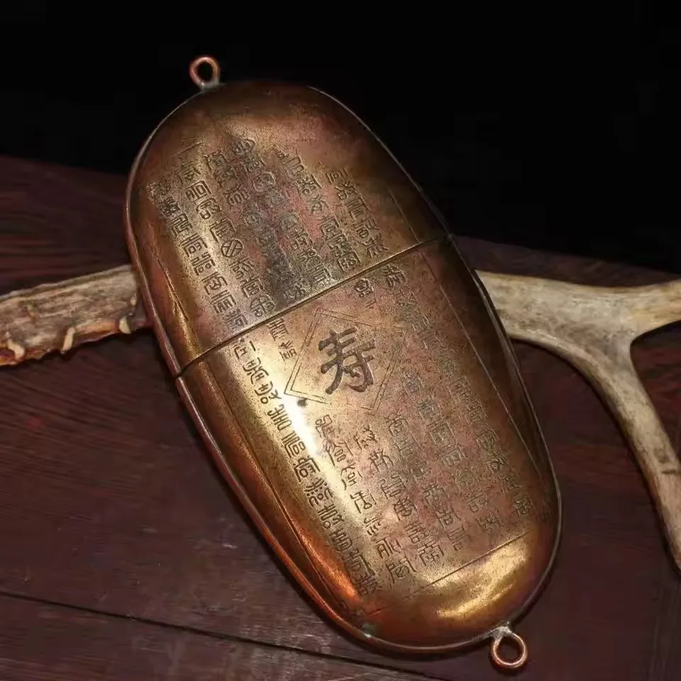 Beautiful Collection Ancient Chinese Pure Copper Fushou Color Painting Glasses Case