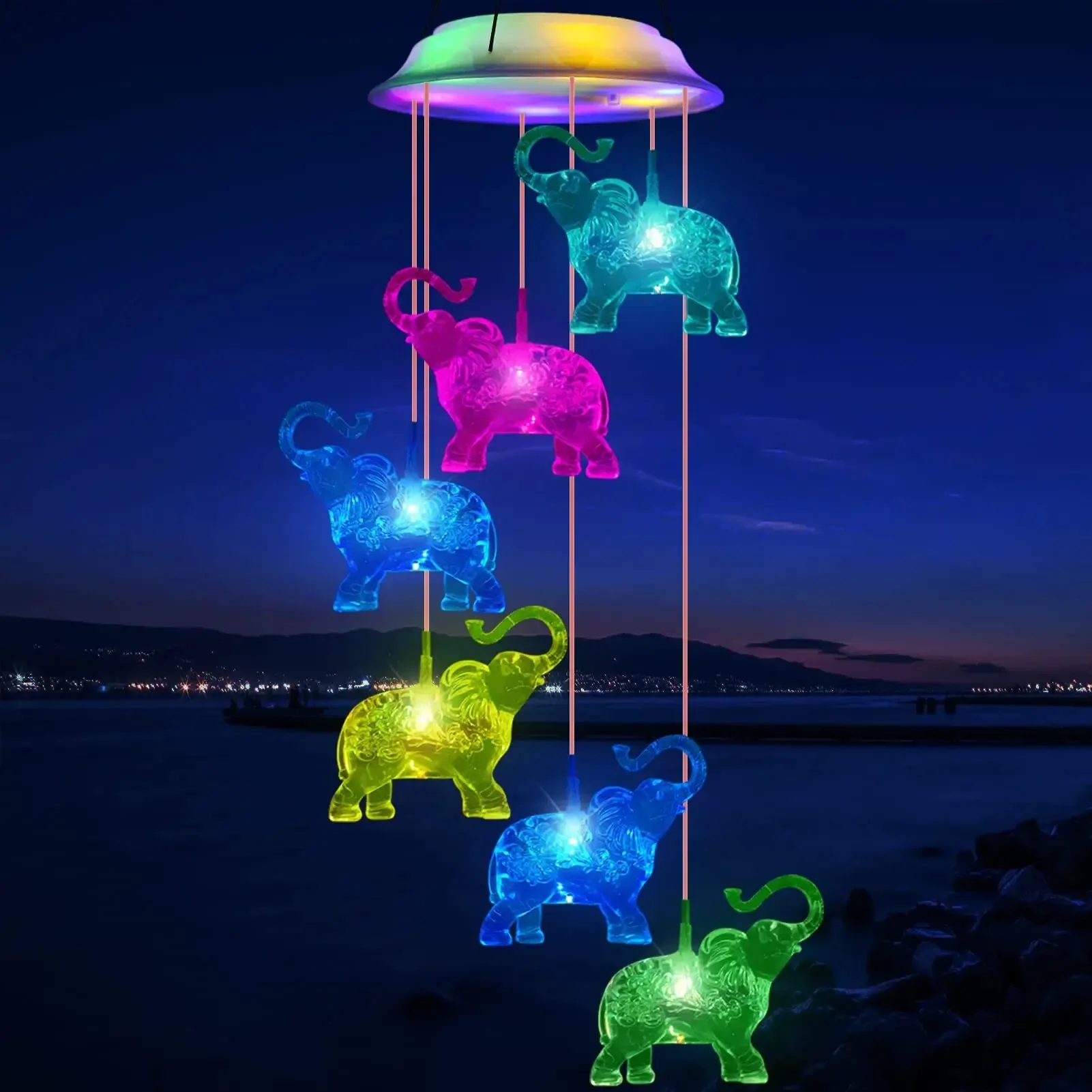 Outdoor Solar Waterproof  Elephant Wind Chimes,  Gifts  Decorating Gardens, Outdoor Courtyards, and Lawns