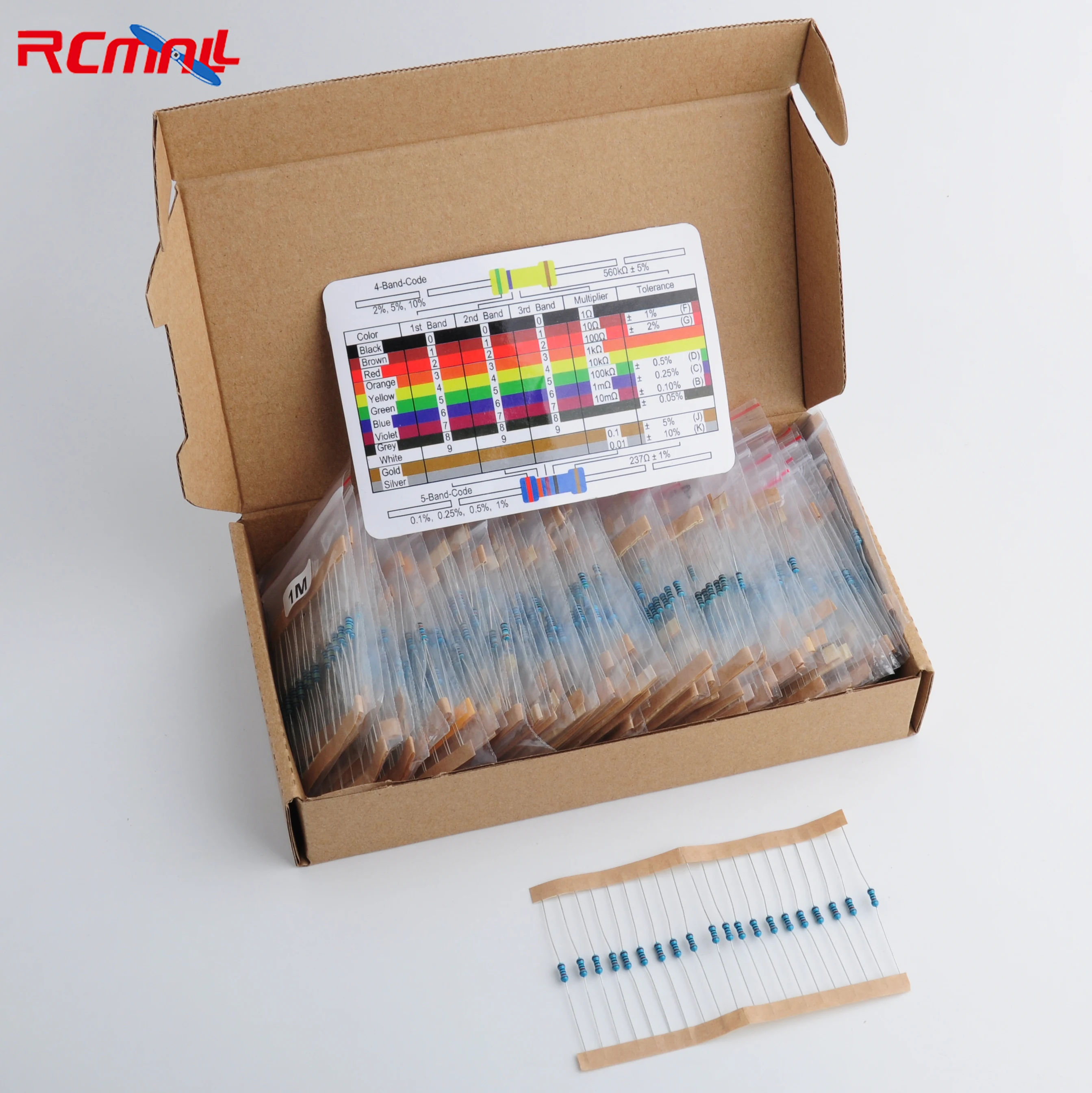 

RCmall 1460pcs 1/4W Metal Film Resistor Variable Kit Resistance 1% Precision 73 Values 1K 10K 220ohm 100ohm Resistors