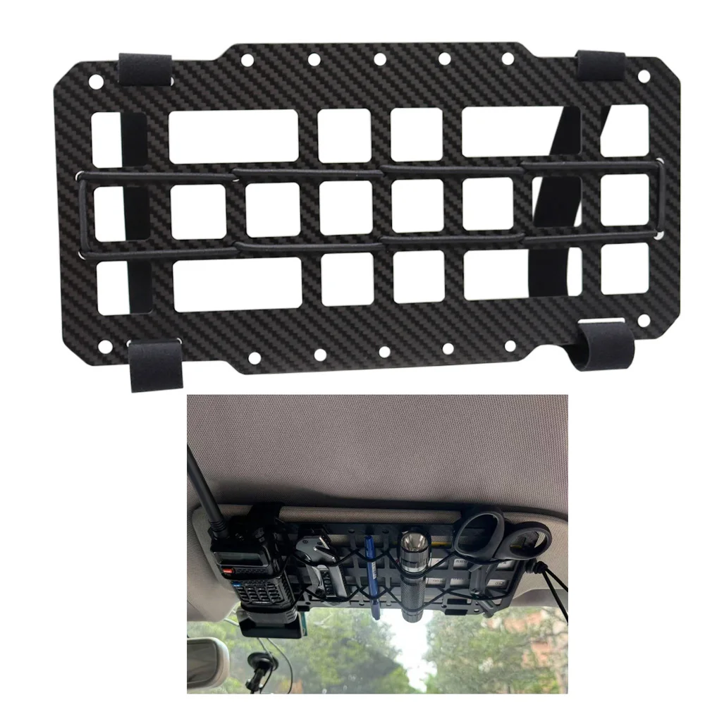Fwoyonze Carbon Fiber Tactical Car Visor Organizer EDC Tool Hanger For Vehicle SUV, Truck Rigid Molle Panel Hunting Airsoft Gear