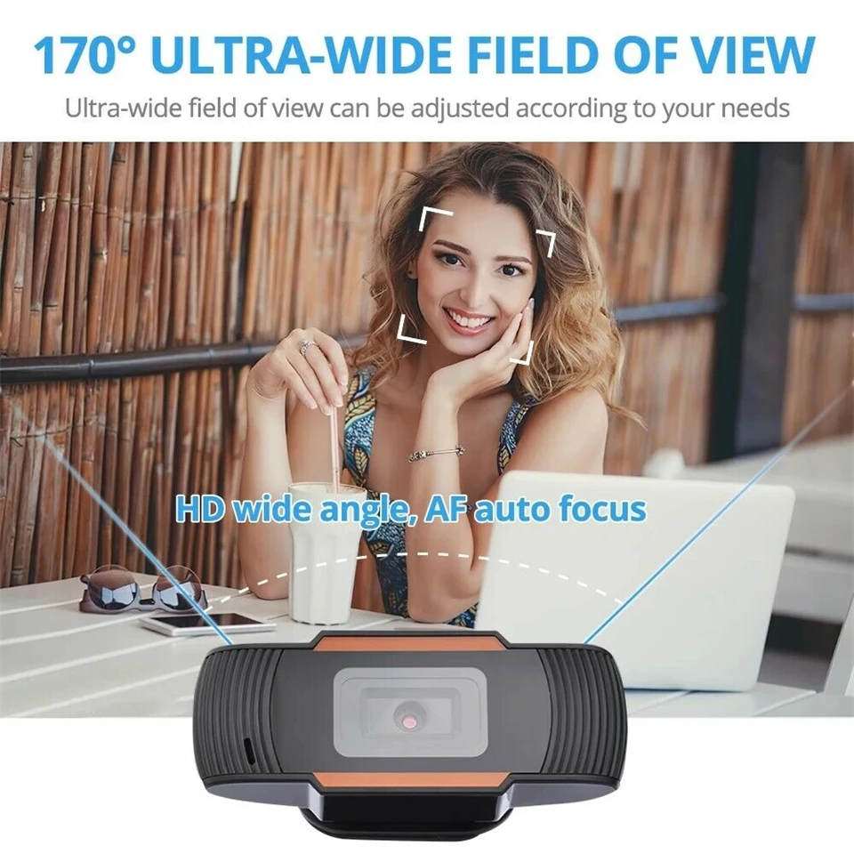 `1080P HD USB Webcam with Microphone Auto Focus Optical Zoom 170° Wide Angle Free Driver Web Camera for Desktop Laptop`