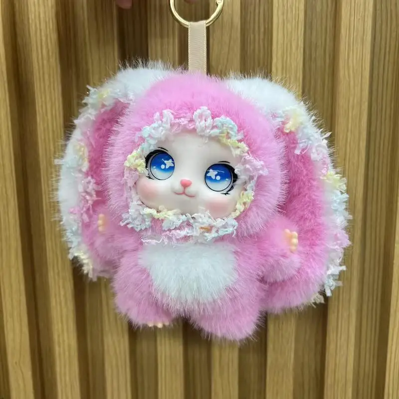 Big Ears Rabbit Pendant with Cute Bowknot and Plush Vinyl Face for Backpack Accessories