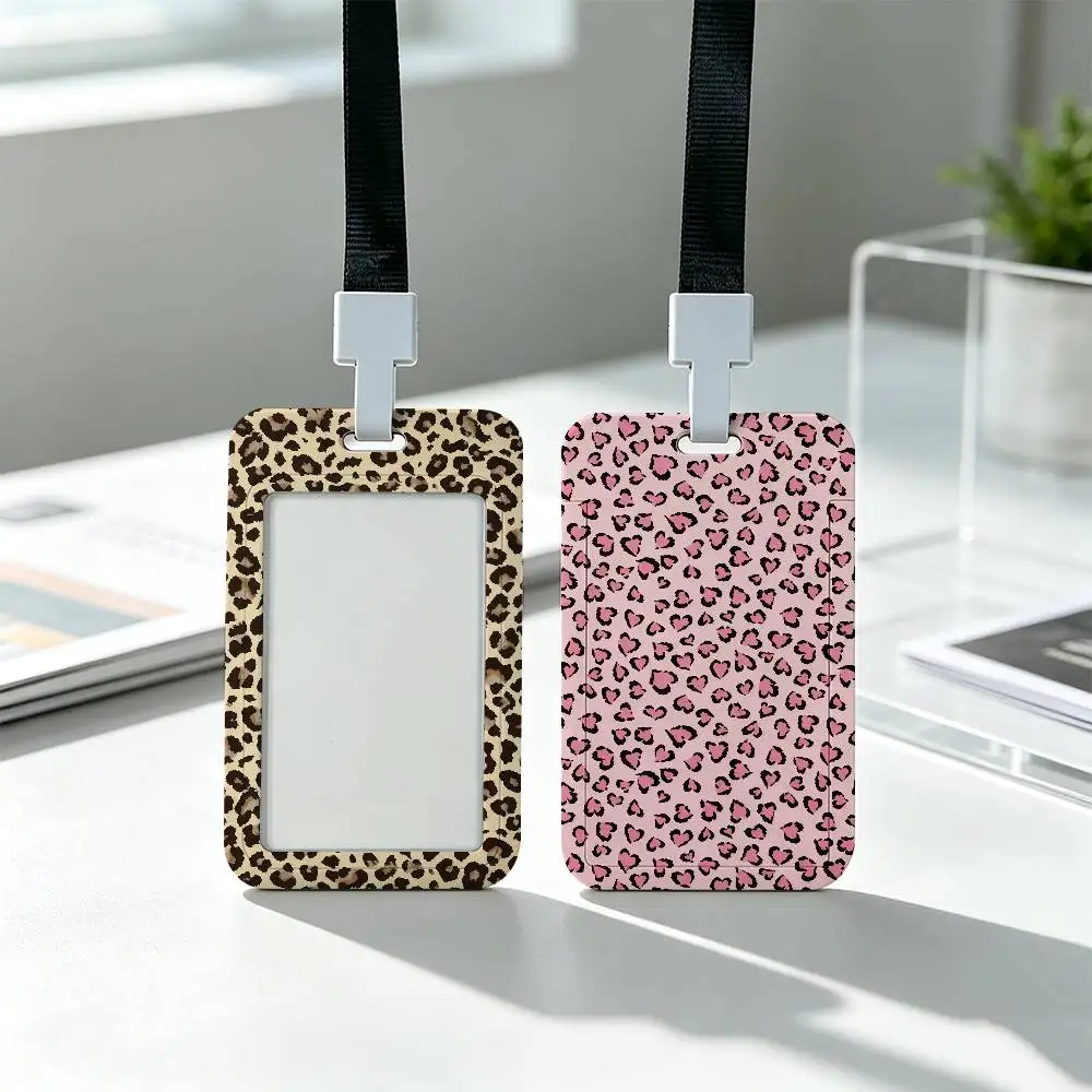 Leopard Print Art Clear Window ID Card Holder, Business Badge Holder With Neck Lanyard, Office Work Permit Card Cover