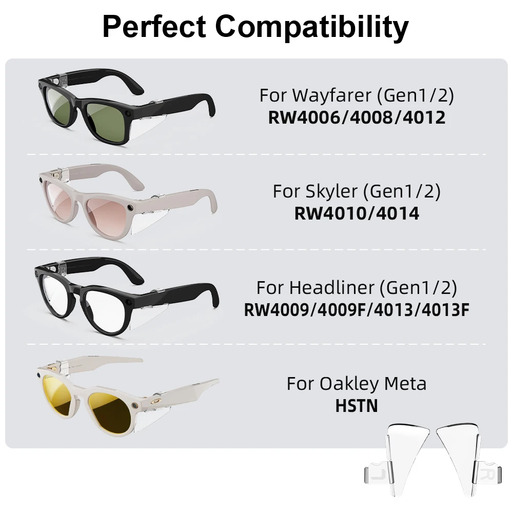 HIBLOKS دروع جانبية شفافة لـ Ray-Ban Meta Wayfarer/Skyler/Headliner (Gen1/2) & Oakley Meta HSTN ملحقات النظارات الذكية