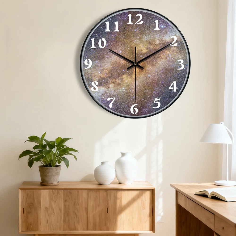 Cosmic Nebula Wall Clock Galaxy Starry Sky Design White Numbers Silent Movement Home Decor For Bedroom Office Corridor