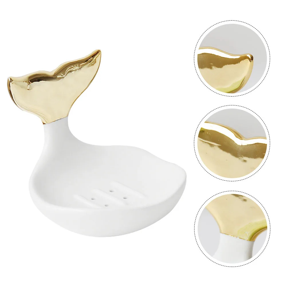 

Stylish Fishtail Soap Holder Modern Ceramic Organizer for Bathroom White Fishtail Soap Box Pottery Ring Holder