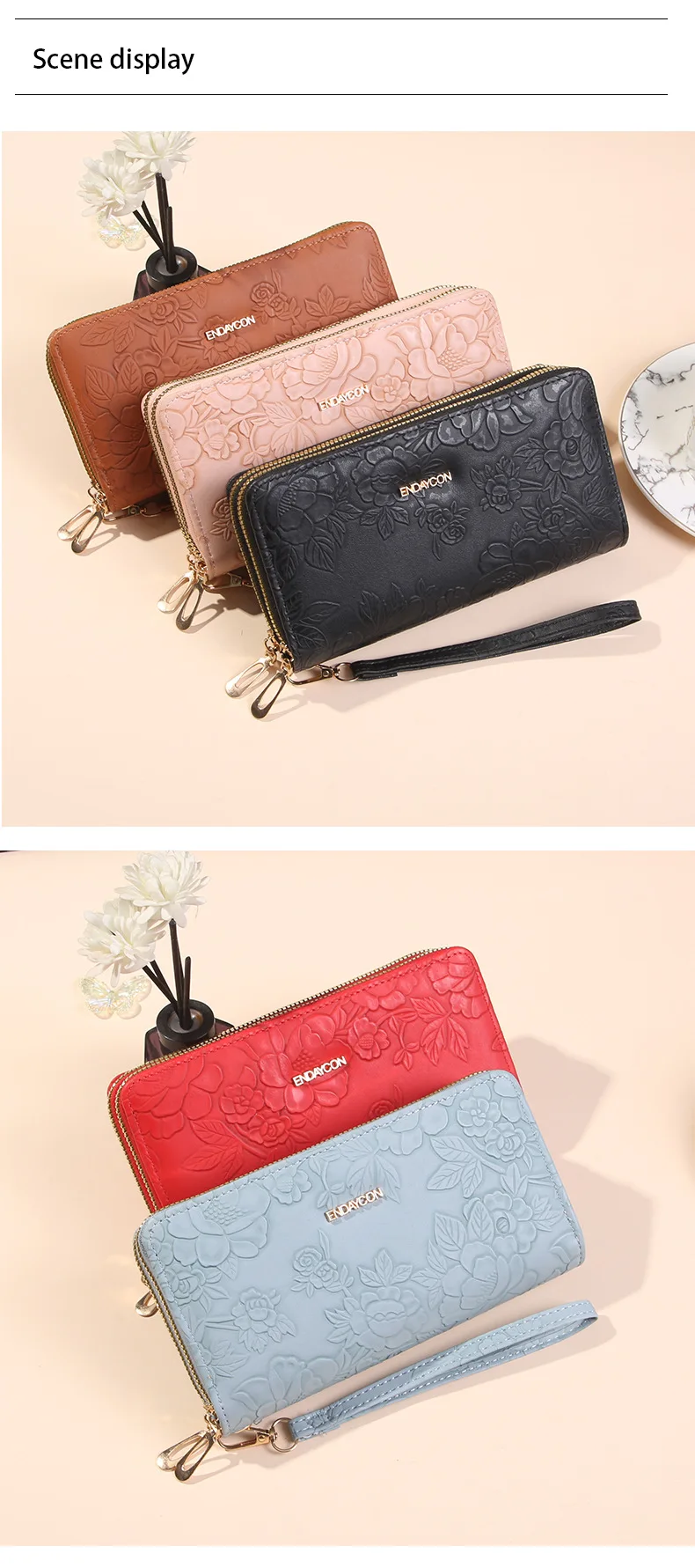 Multifunktionale lange Clutch-Geldbörse mit doppeltem Reißverschluss, großes Fassungsvermögen, doppellagiger Geldclip, kreativer Kartenhalter, Handytasche – Detail 10