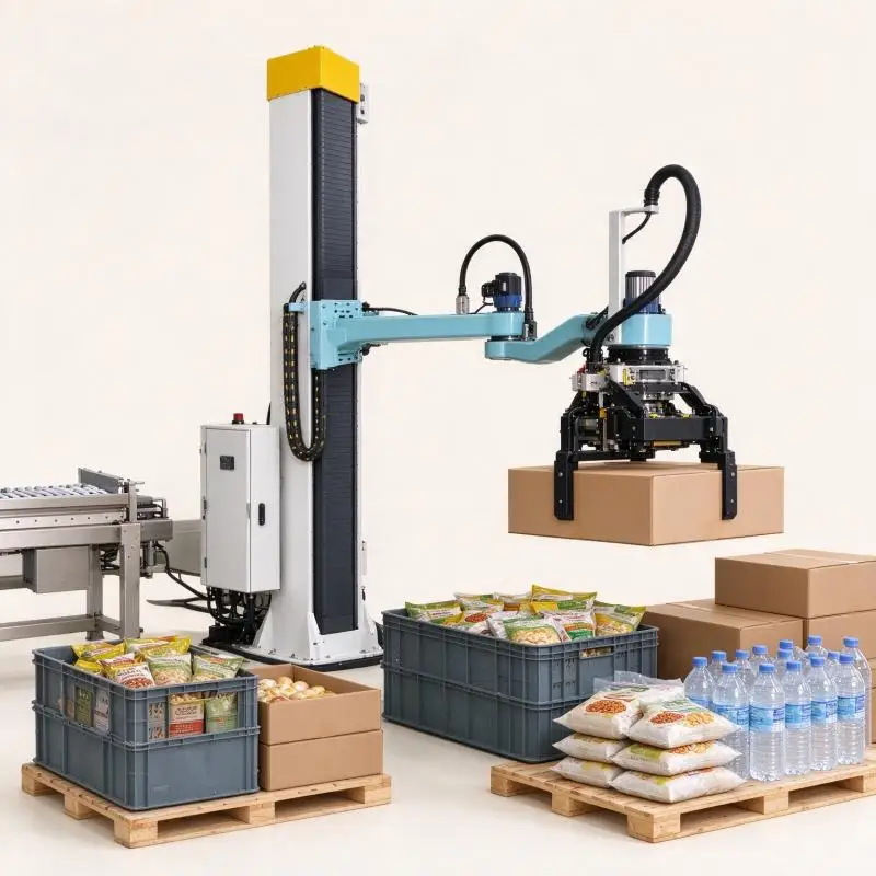15kg 25kg 40kg Single Column Palletizing Packaging Line Box Machine Palletizer Rice Cement Wood Pellets Bag Palletizer Robot