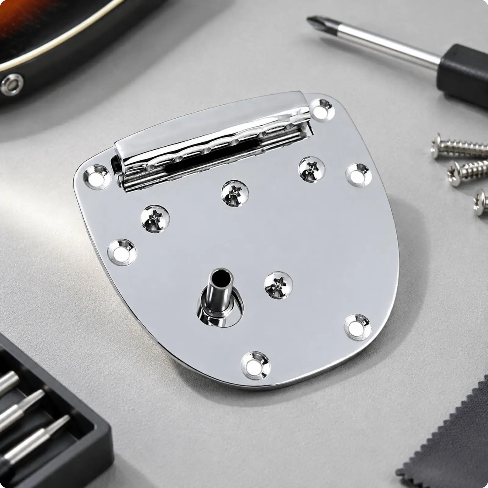 Silver Electric Tremolo Unit Bridge for Guitar with Arm Contoured Metal Plate Replacement for Electric Guitar Custom Builds
