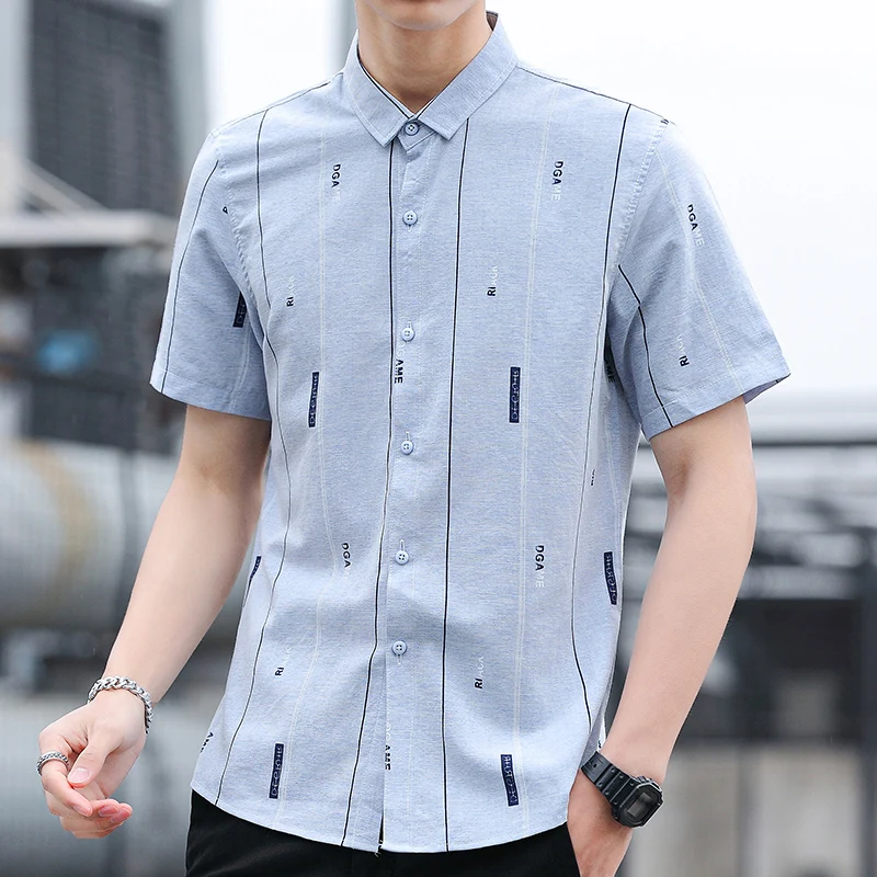 Summer Men\'s New Fashion Polo shirts Commuter Business Breathable Casual Basic Striped Thin Button Short Sleeve Tops