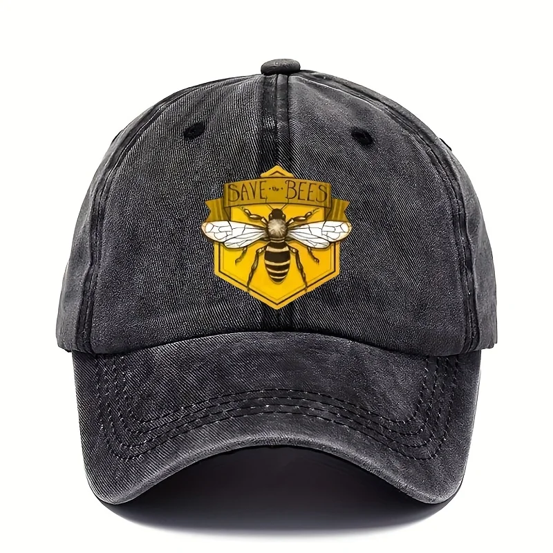 Customization Men's Bee-Themed Baseball Cap With Save The Bees Print & Beehive - Adjustable UPF, Breathable Non-Stretch Fabric S