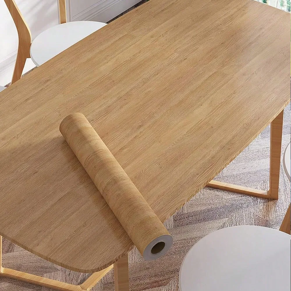 

1 Roll of Wood Grain PVC Self-Adhesive Removable Wallpaper, Peel and Stick Wall Decor Film for Kitchen Contact Paper Renovation