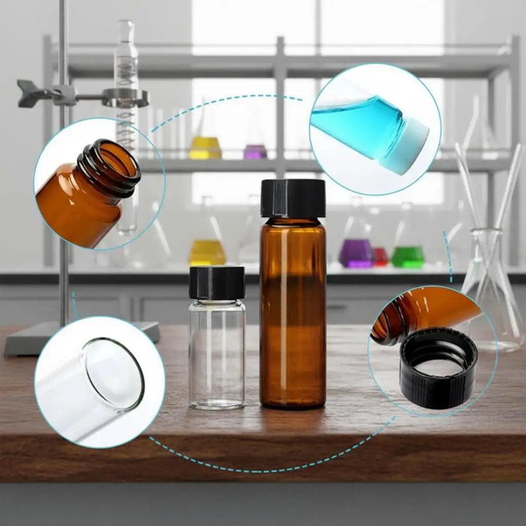 20pcs/lot 3ml To 50ml Clear/ Brown Low Borosilicate Medicinal Glass Screw-top Sample Bottle with Leak Proof PE Inner Pad