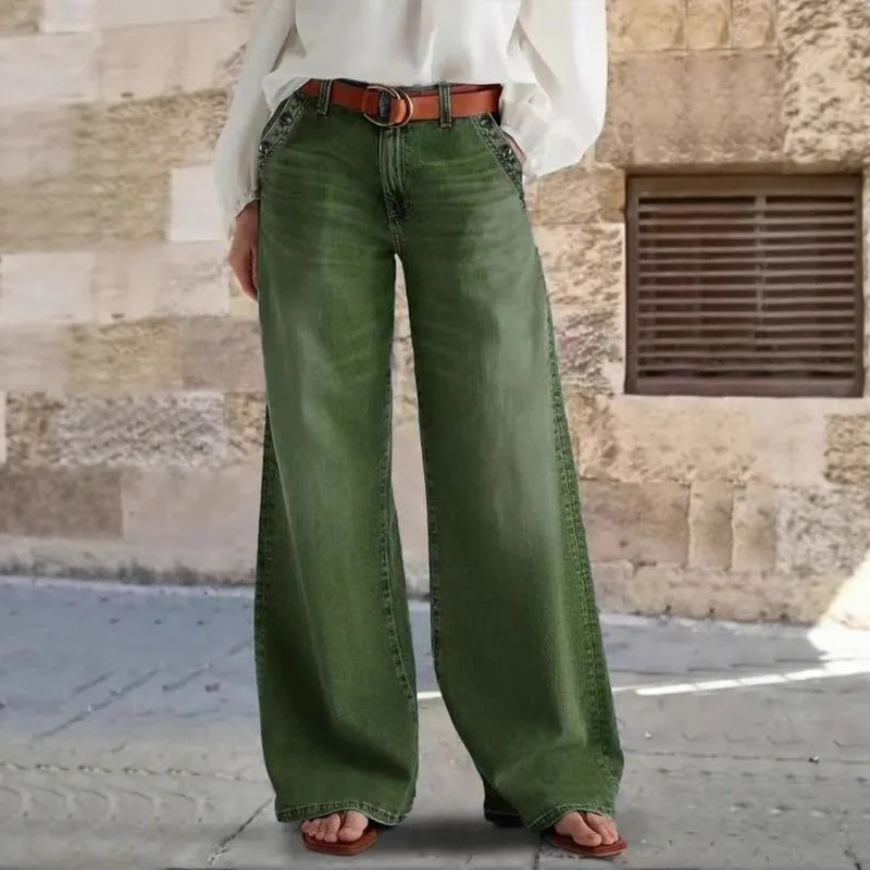 New Women's Jeans Fashionable Multi Button Washed Loose Wide Leg Casual Jeans High Quality Denim Pants