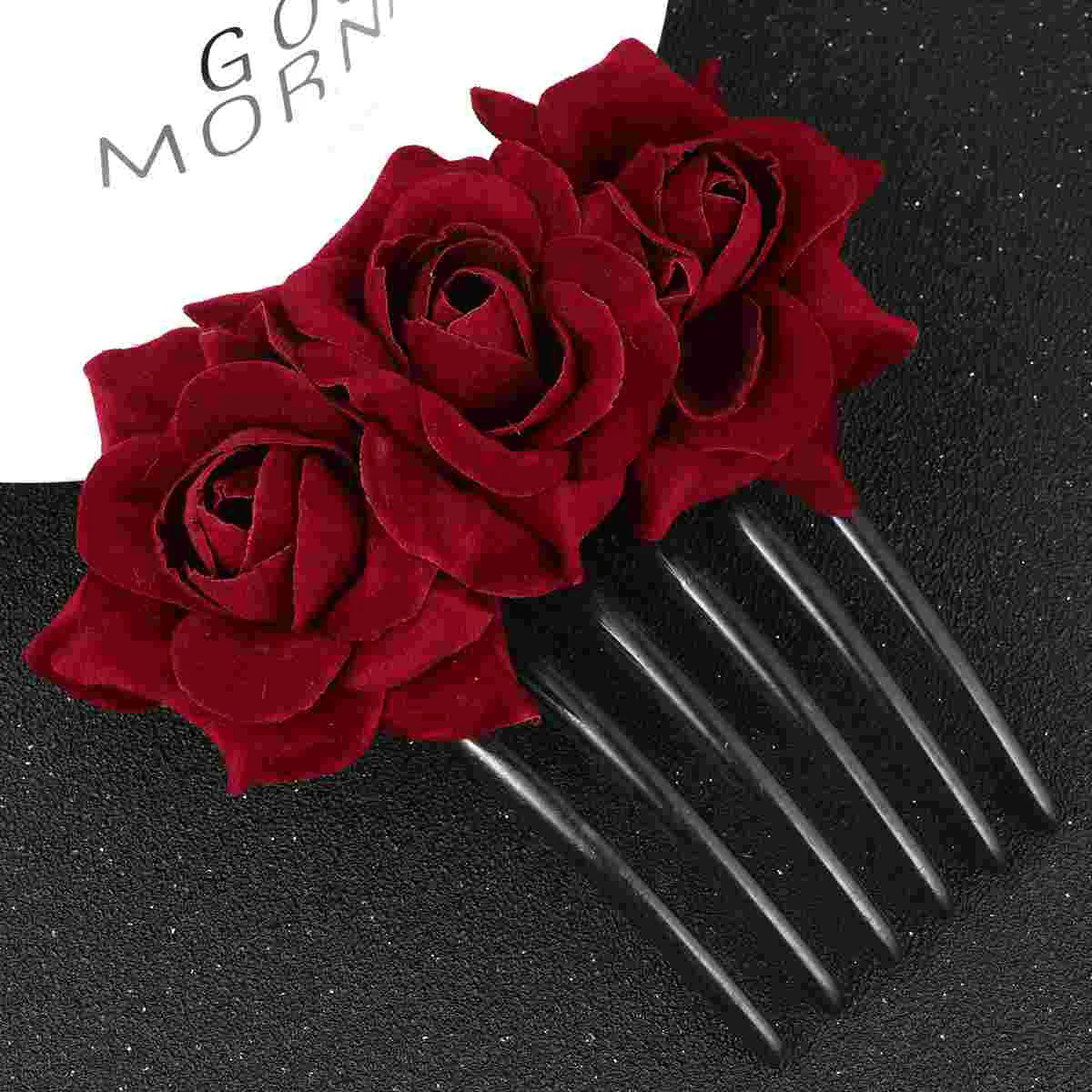 1pc Rose Hair Comb Simulation Floral Hair Insertion Comb Headwear for Women Girls ( Red) floral comb