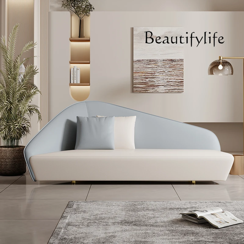 

Bedroom leather recliner chaise longue Nordic modern beauty couch balcony light luxury minimalist leisure lazy sofa