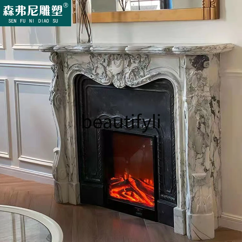 

Marble fireplace large white stone French living room stone fireplace ornament decorative cabinet