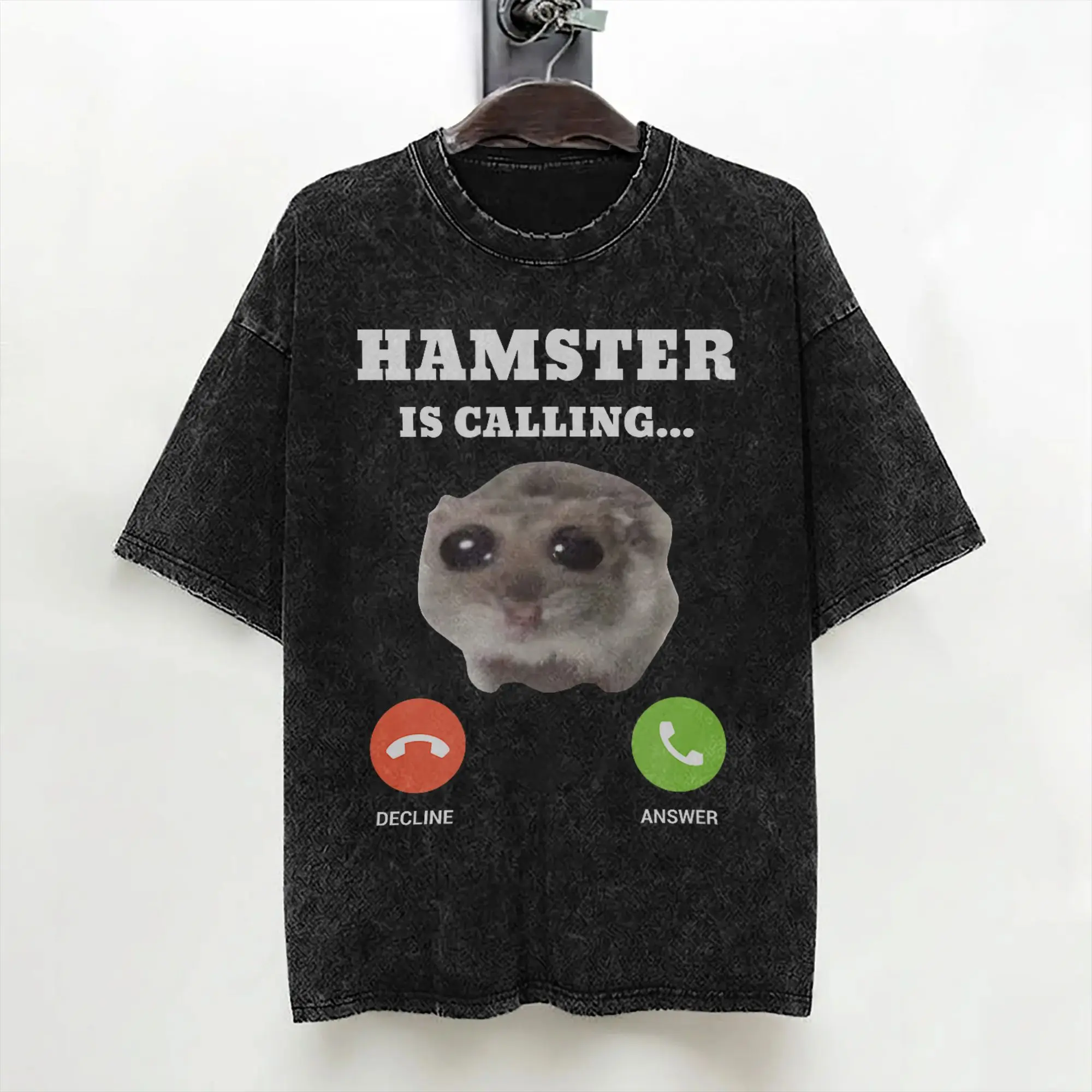 Sad Hamster Meme is Calling T Shirt Washed 100% Cotton Oversize T-Shirt  Vintage for Men Women Streetwear Summer Tees