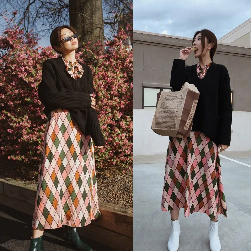 

Платье Savislook весна-лето с длинным рукавом, миди, в клетку, с принтом, с чокером, из сетки, женственное, с завышенной талией, А-силуэт