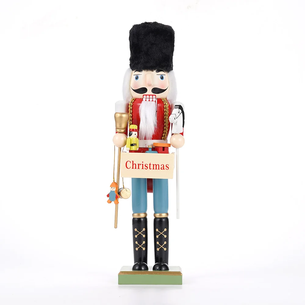 1pcs 38CM New Wooden Nutcracker Solider Puppet  with Christmas sign Doll Handcraft Ornament Christmas Decoration