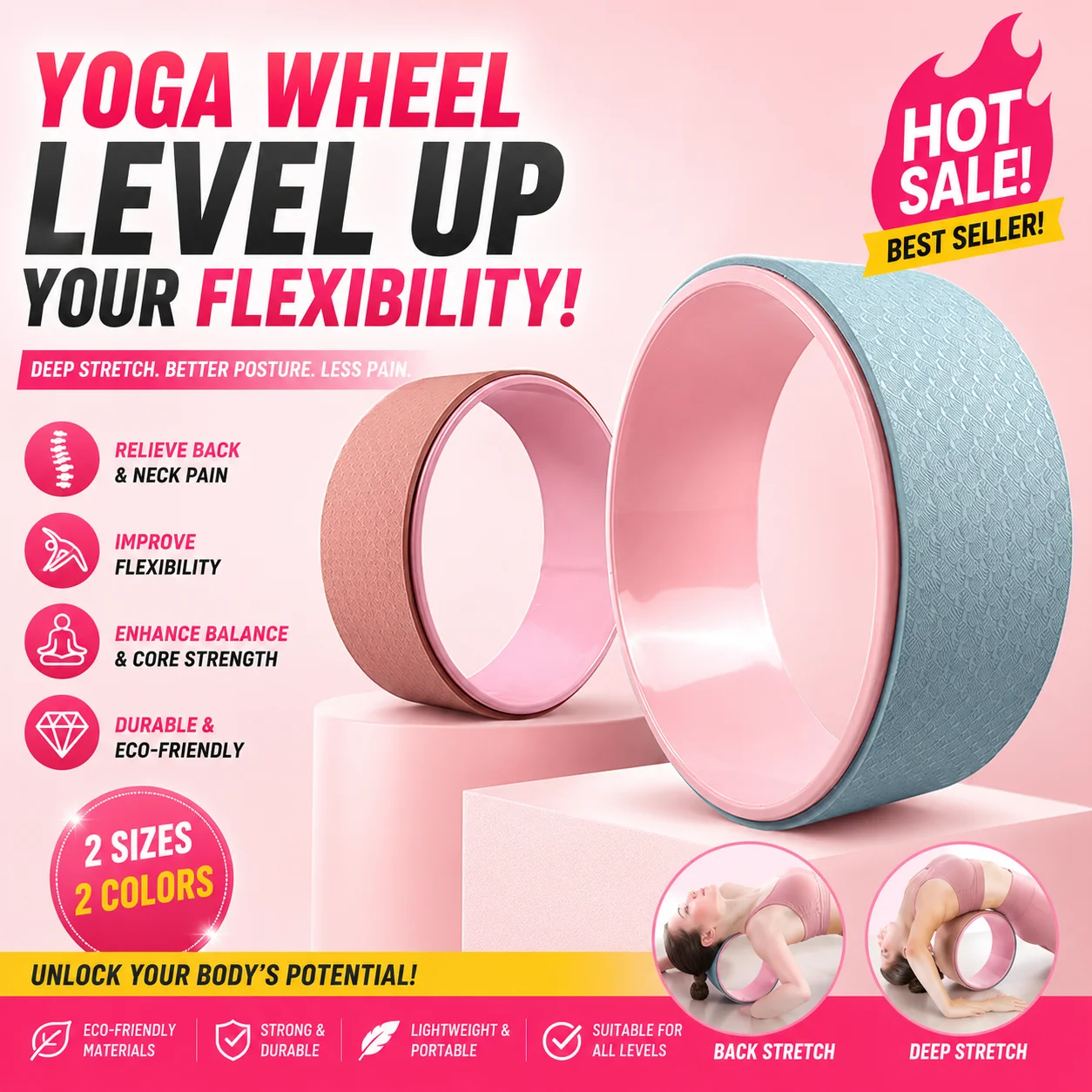 Roda de Yoga para Abertura das Costas, Equipamento de Yoga para Iniciantes, Acessório para Flexão das Costas, Anel de Pilates para Casa