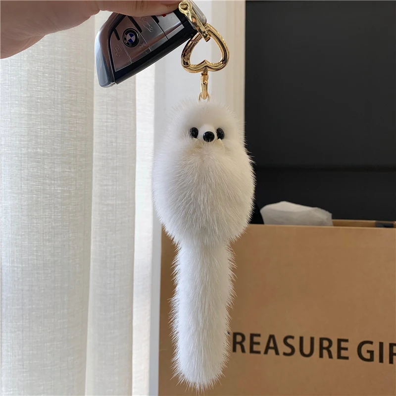 Fashion Real Natural Mink Fur Little Fox Doll Ladies Bag Pendant Car Key Chain Pendant Mobile Phone Pendant Bag Accessories