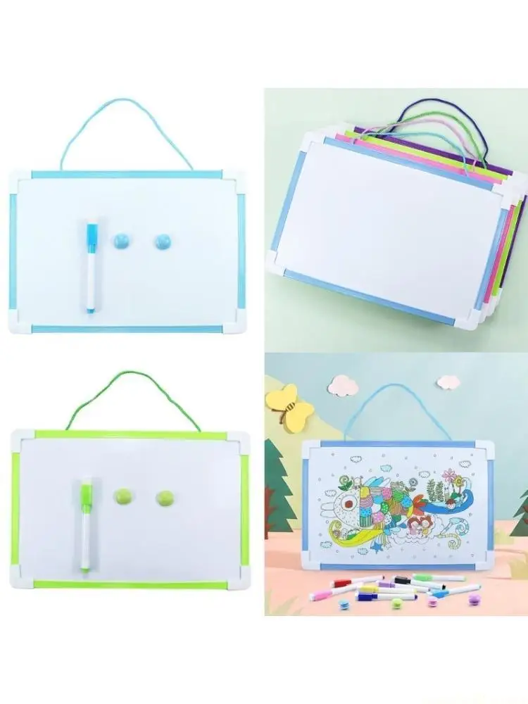 Double-Sided Erasable Whiteboard 29.7x19.7cm, Kids Drawing Board Hanging Memo Board