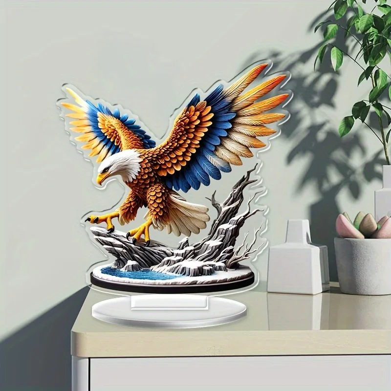 2D Flat, 1pc Bohemian Modern Transparent Crystal Eagle Tabletop Decor - Suitable for Home, Office, Balcony Display, Modern Minim