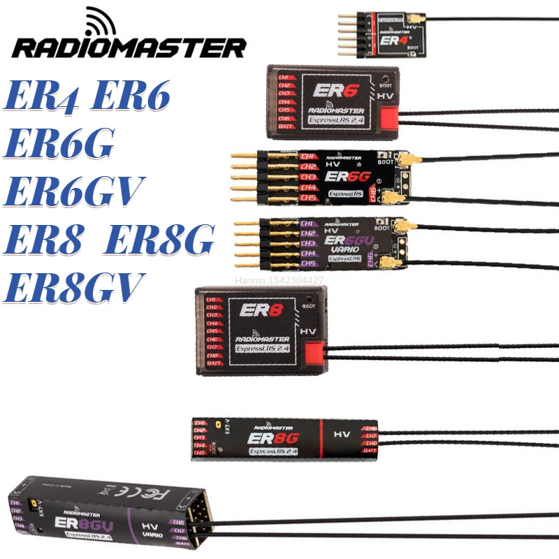 Radiomaster PWM Receiver  ER4 4CH/ER6 ER6G ER6GV 2.4G 6CH/ER8  ER8G ER8GV 8CH CRSF ExpressLRS 2.4Ghz 100mw for Aircraft Boat Car