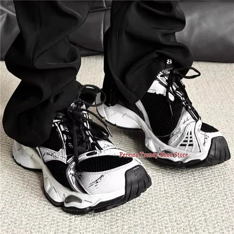 

Summer New Mesh Thick Soled Sneakers Couple Casual Shoes Retro Versatile Height Increasing Lace-Up Sports Shoes for Men Women