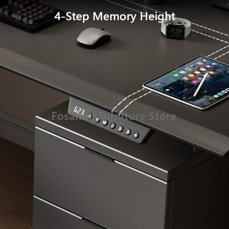 Electric Boss Seven-shaped Office Desks Large Motion Computer Desk Table Adjustable Height Gaming Desk with LED Display for Home