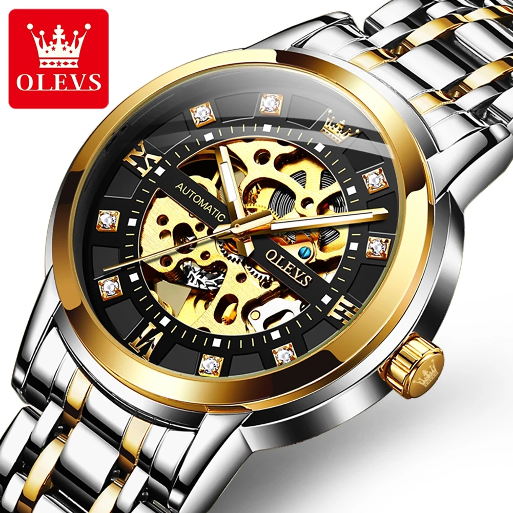 OLEVS 9901 Mens WatchLuxury Hollowing Mechanical Wristwatch Waterproof Luminous Stainless Steel Fashion Automatic Watch For Man