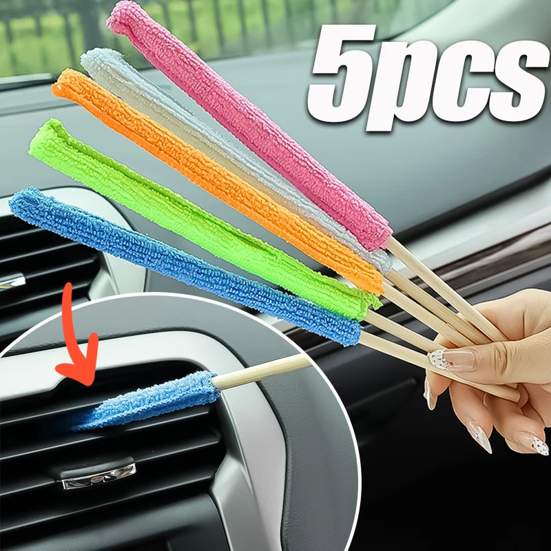 

Microfiber Car Detail Cleaning Brush Long Handle Air Conditioner Blind Narrow Dust Collector Stick Auto Wash Cloth Brushes Tools