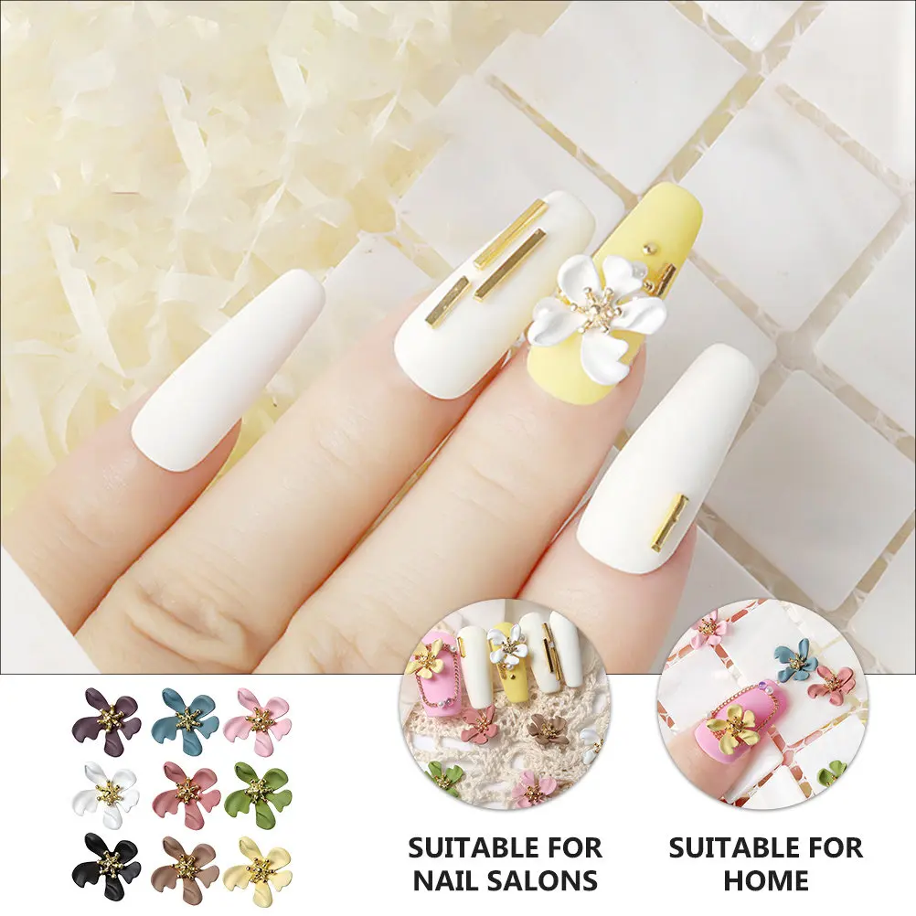 

9Pcs Nail Art Studs Floral Five Petal Lightweight Manicure Supplies Colorful Nail Decoration Charms Manicure Supplies