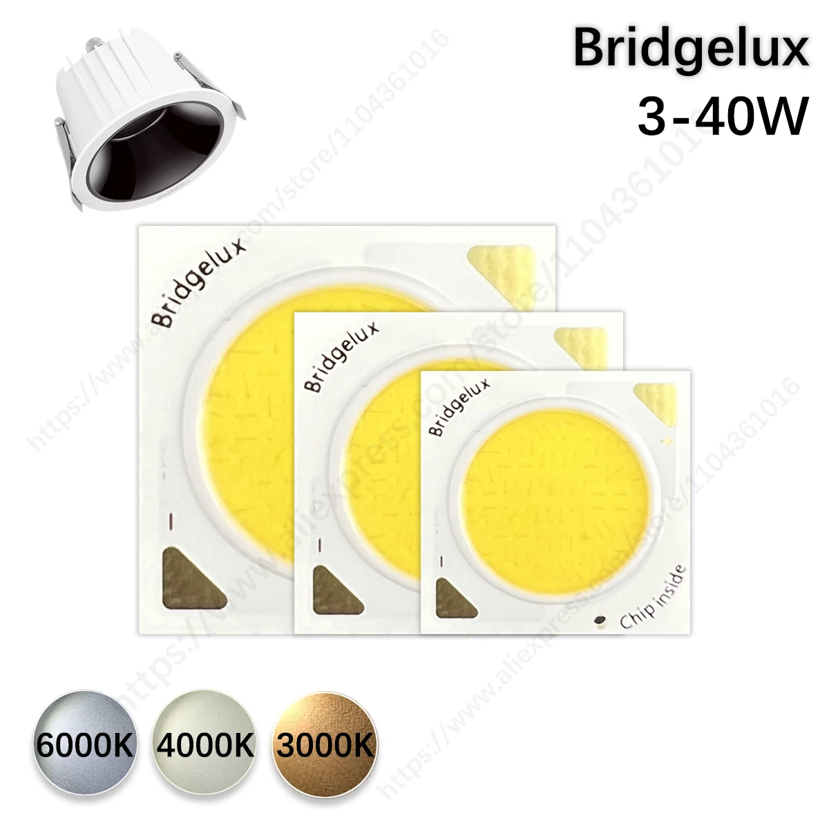 3-12W 4-18W 12-24W 20-36W 25-40W High Power COB LED Bridgelux Chip for Spotlight Floodlight DC36V Integrated Light Beads White