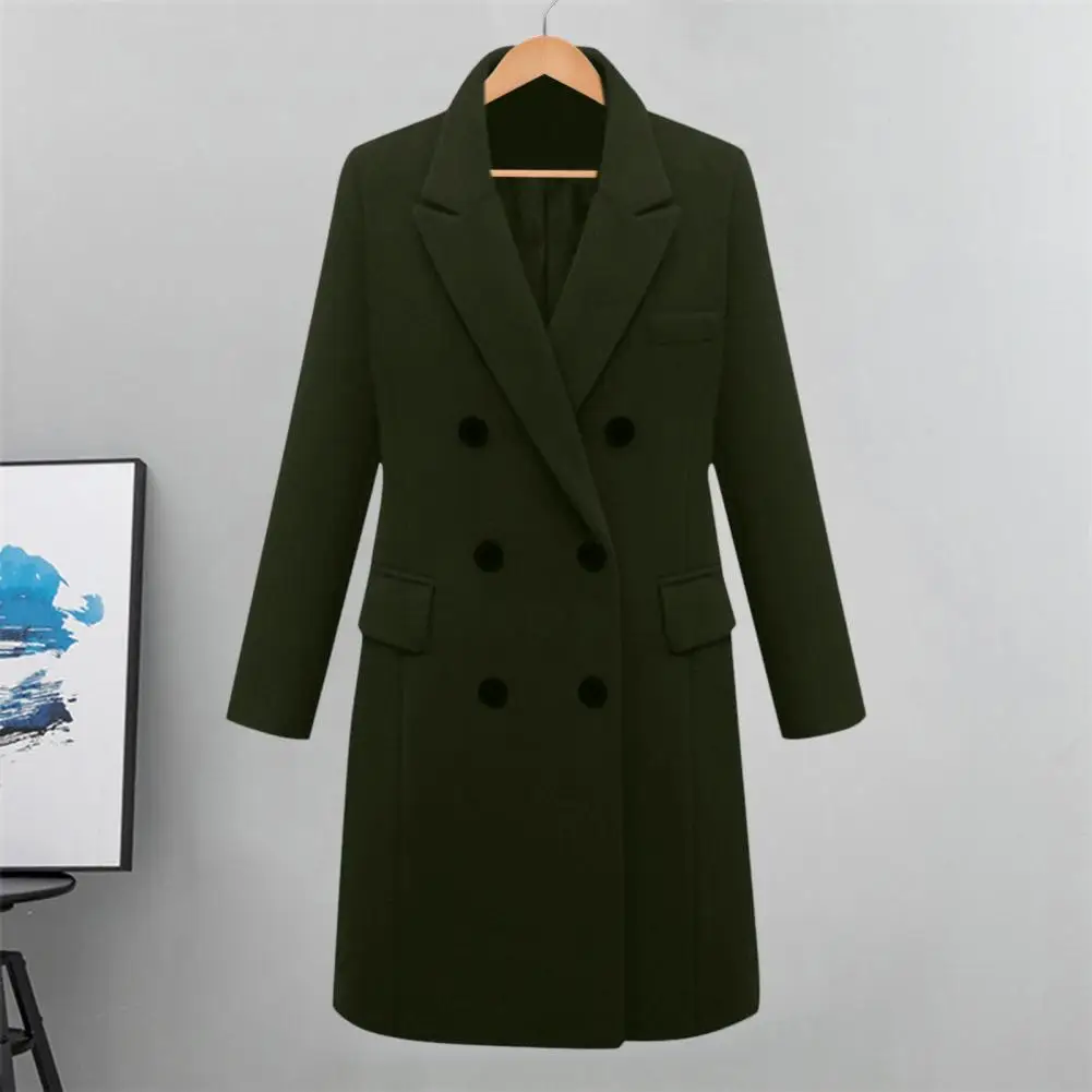 

Spring Jacket Women Jacket Elegant Double-breasted Winter Coat with Turn-down Collar Warm Pockets Solid Color Stylish for Office