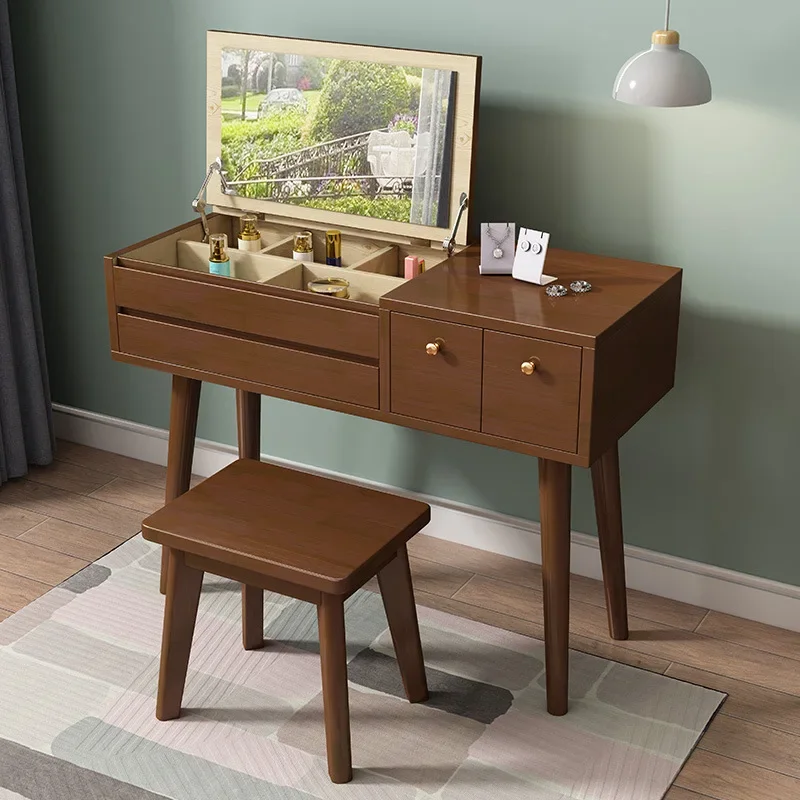 Nordic solid wood dresser modern simple locker; bedroom small desk two-in-one dressing table