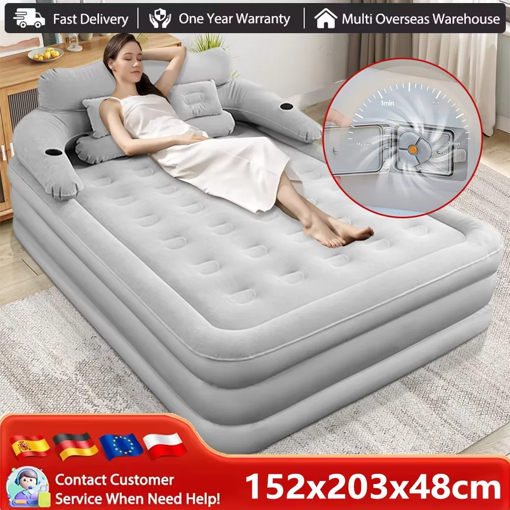 PVC-Aufblasbare Matratze mit Kissen und Rückenlehne für Zuhause, Outdoor, Camping, Büro, Schlafplatz, tragbar, faltbar, verdickt, bequeme Sofamatte, Auto-Luftkissen mit eingebautem Akku.