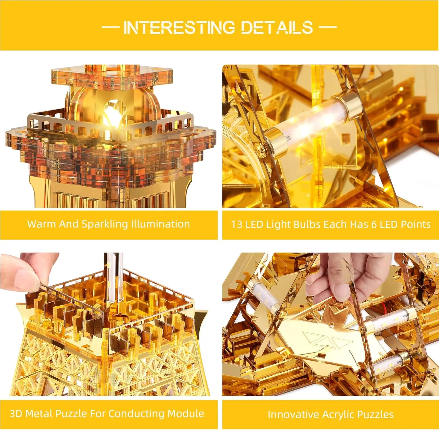 21-Zoll-3D-Puzzle aus Acryl und Metall, LED-Eiffelturm-Modellbausatz, Heimdekoration, Wahrzeichen von Paris, Atmosphäre, Nachtlicht für Erwachsene