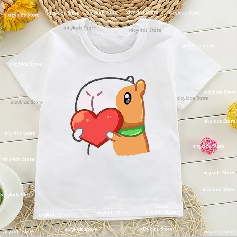 

Love Capybara Cartoon Print Tshirt Girls/Boys Funny Kawaii Kids Clothes White T Shirt Summer Short Sleeve T-Shirt Female