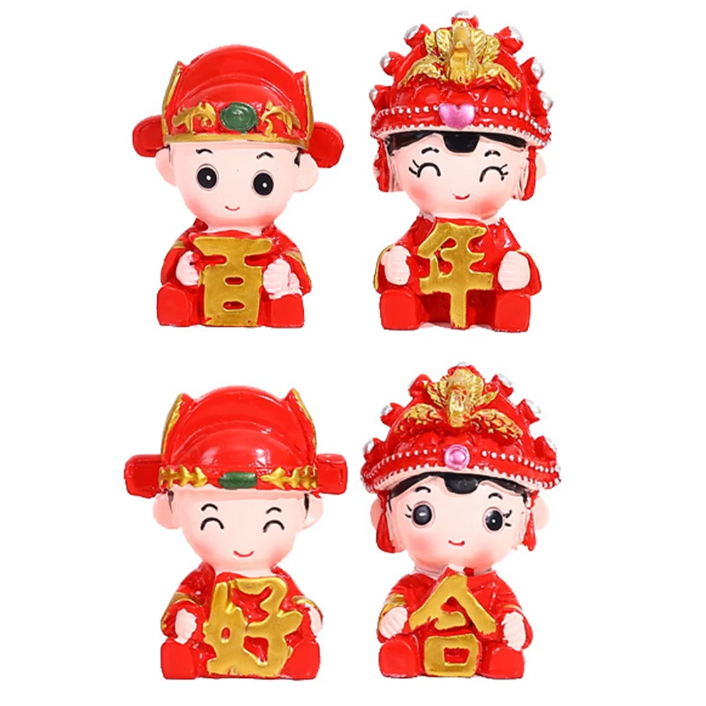 Hundred Years Good Harmony Ornament Bride Groom Figures Wedding Party Decor Chinese Style