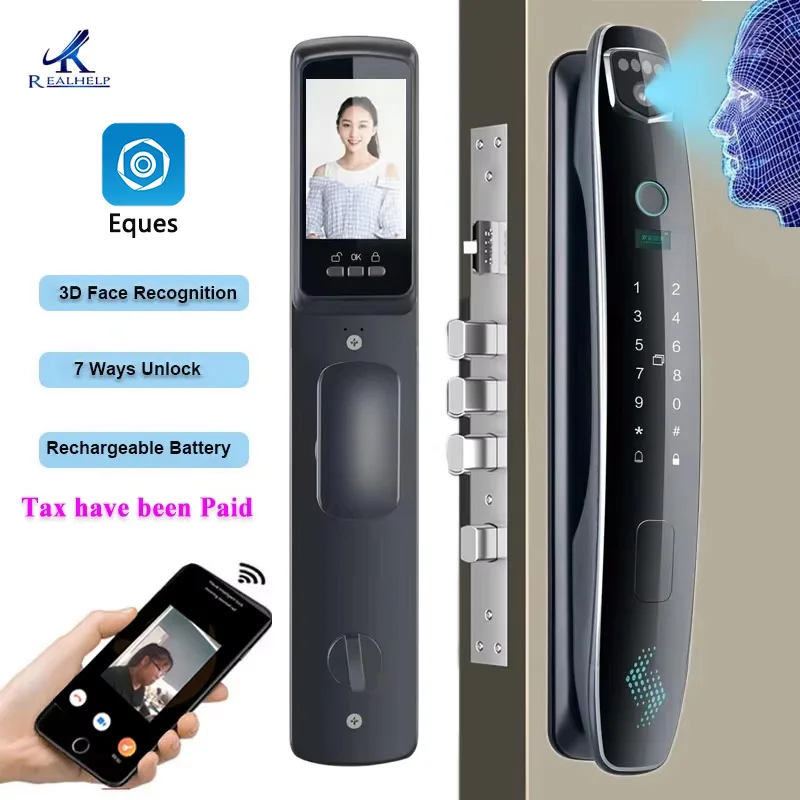 Applicable to 40-80mm Door Smart Door Lock Built-in Camera 3D Face Recognition Door Lock WIFI Remote Control Fingerprint Lock