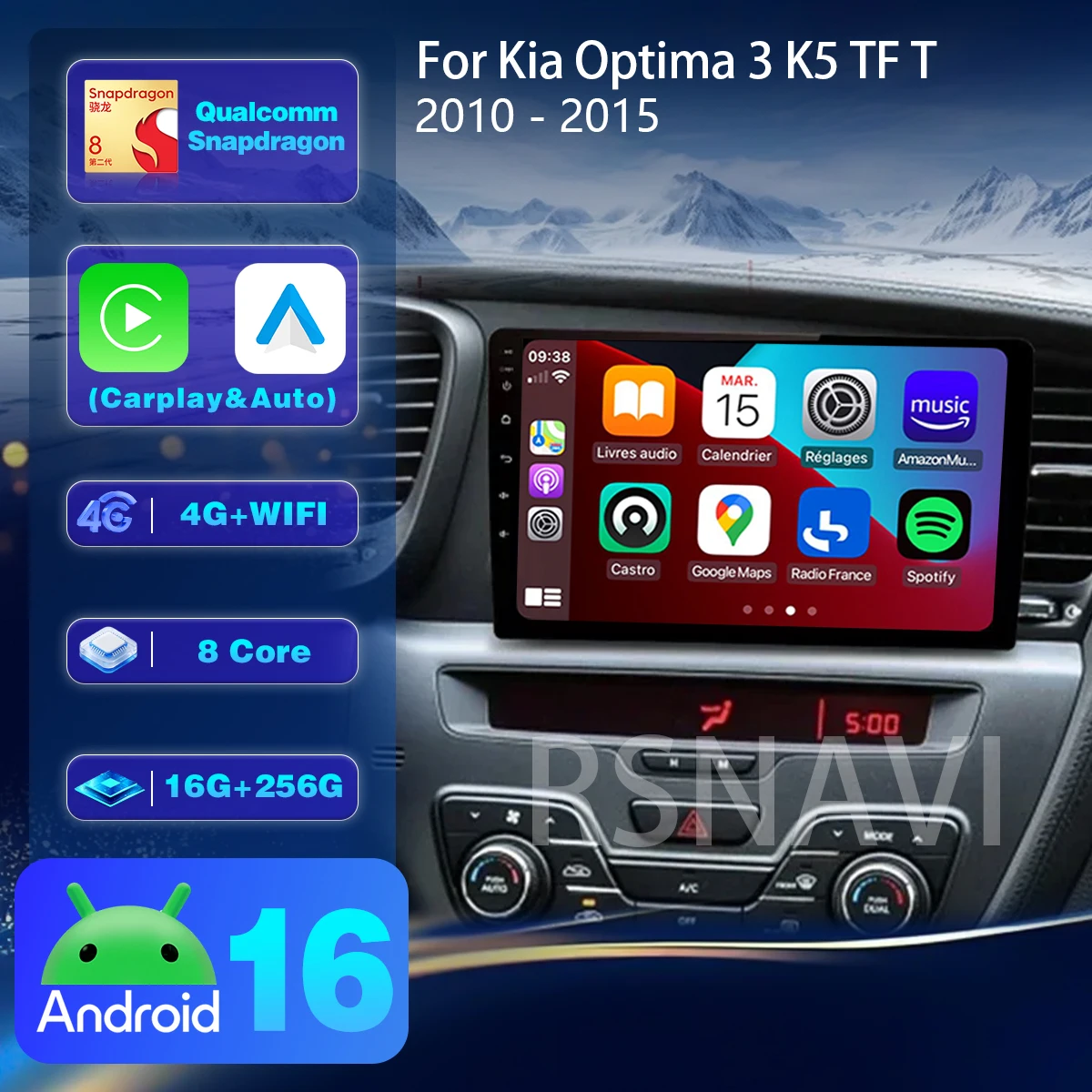 Android 16 Carplay Auto DSP Car Radio Player For Kia Optima 3 K5 TF T 2010 - 2015 RHD GPS Stereo Plug and Play Qualcomm Screen