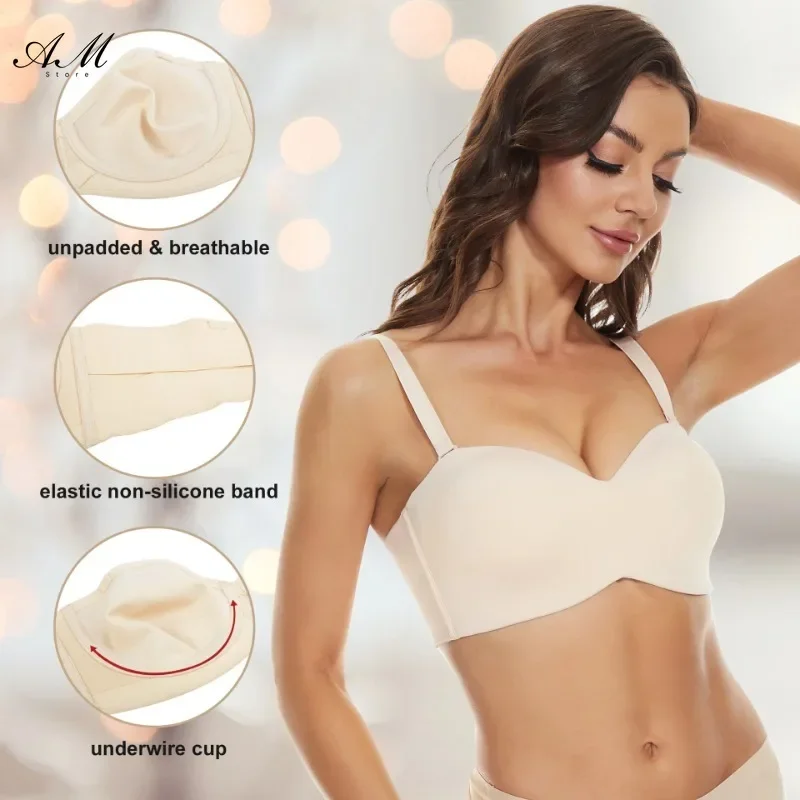 Reggiseno a fascia convertibile antiscivolo con supporto completo Reggiseno push up senza spalline taglie forti Reggiseno senza cuciture con ferretto convertibile levigante non imbottito