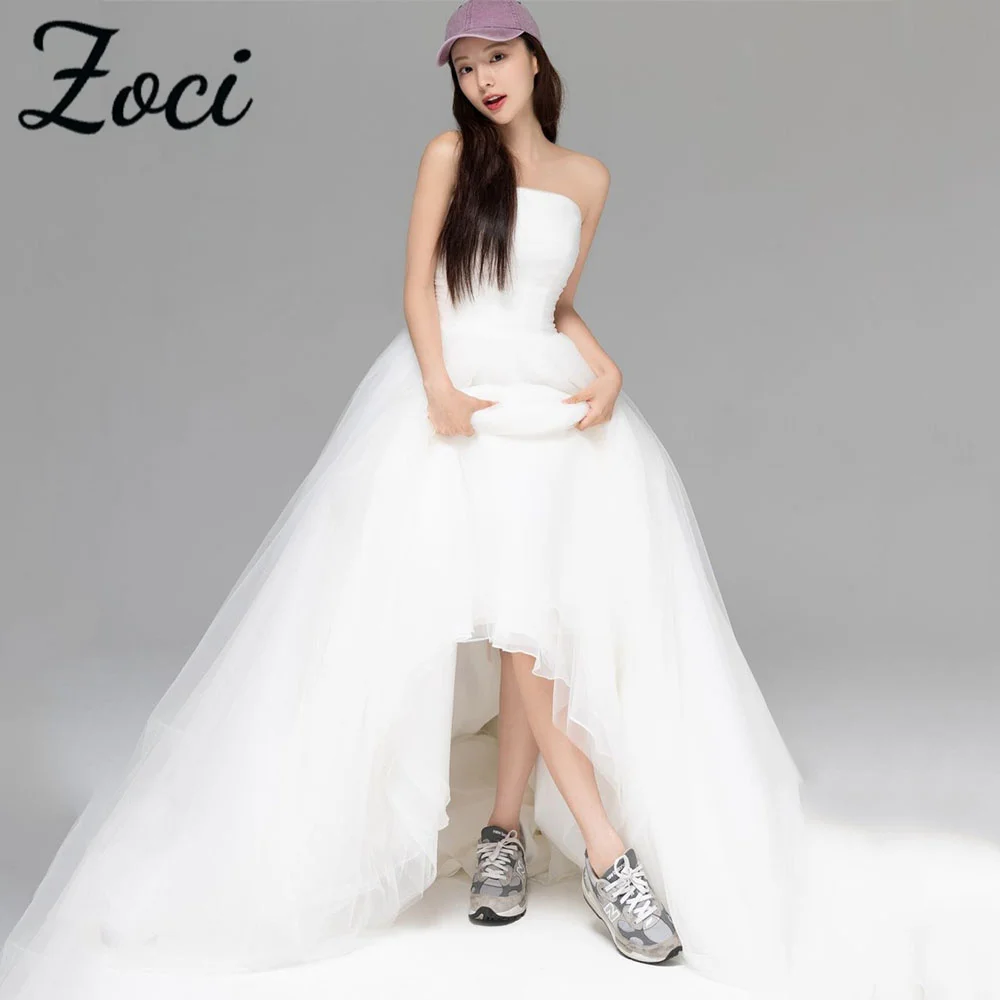 

Zoci Classic Strapless Korea Wedding Dresses Pleat Tulle Customized Photos Shoot Corset Bridal Gown Robe Princesse Bebe Fille