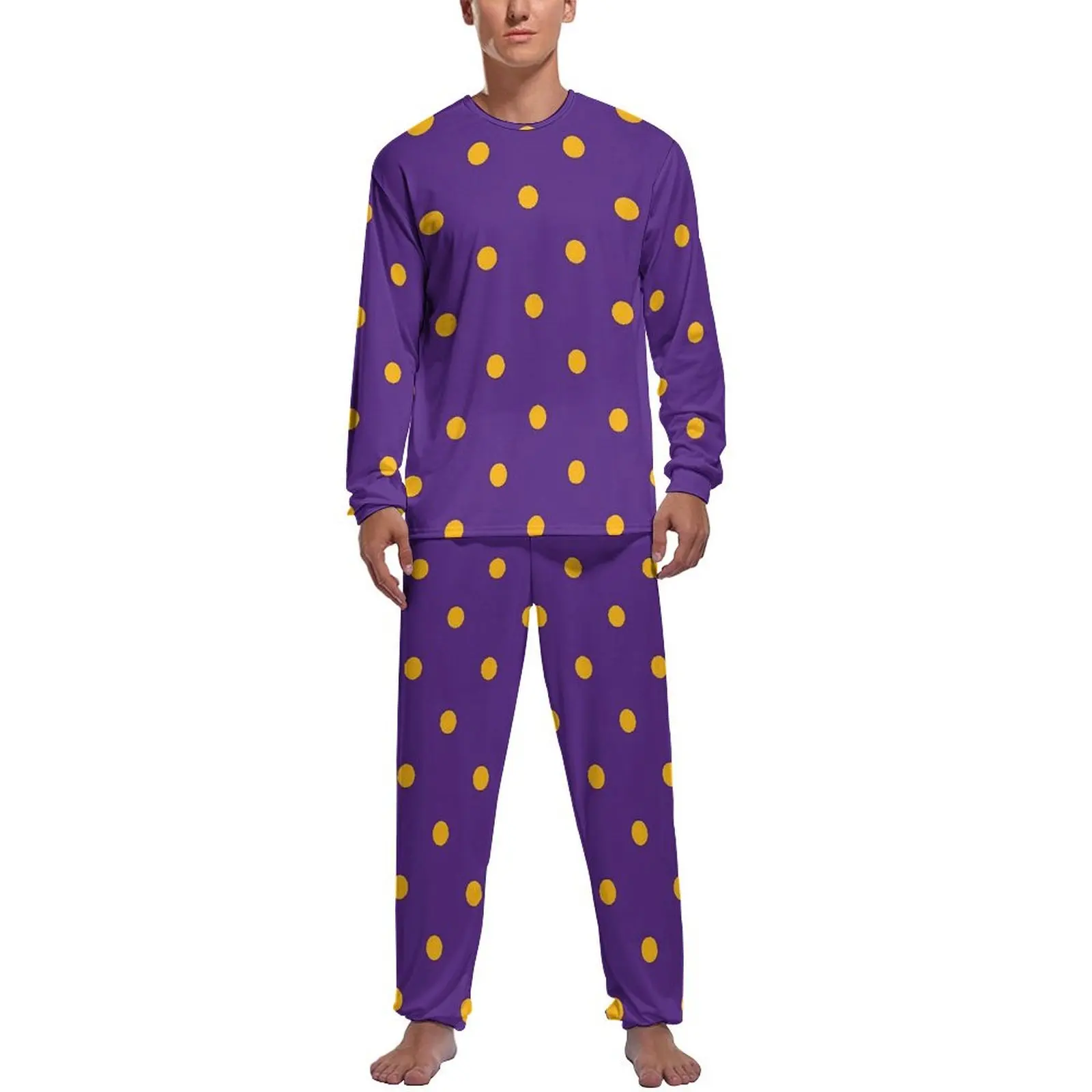 

Gold Dot Pajamas Autumn Polka Dots Home Nightwear Man 2 Pieces Printed Long-Sleeve Retro Pajama Sets