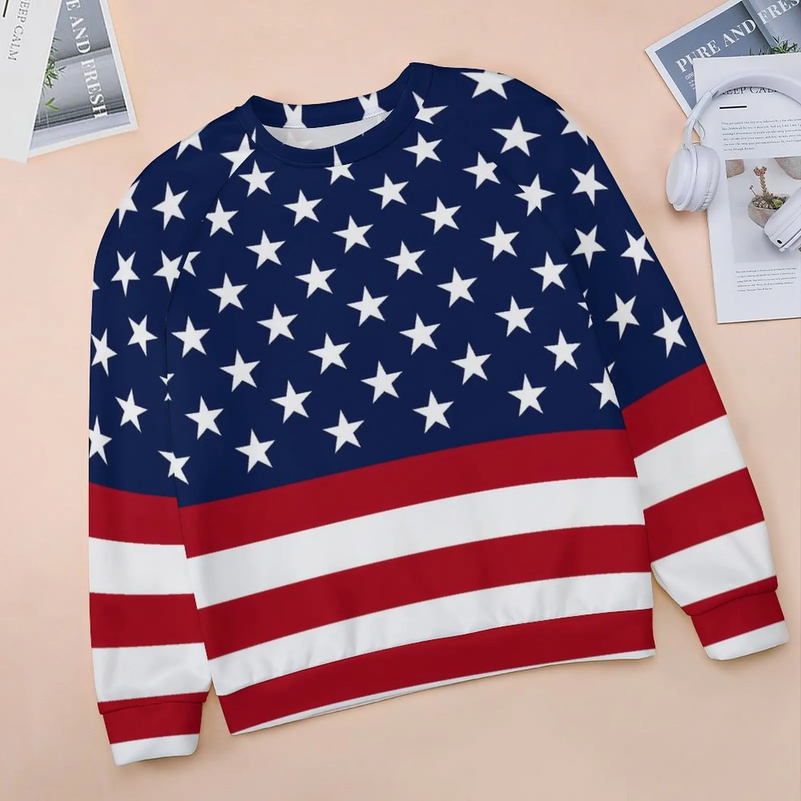 American Flag Casual Hoodies Autumn Patriotic Stars Stripes Modern Hoodie Long-Sleeve Oversize Street Style Design Sweatshirts