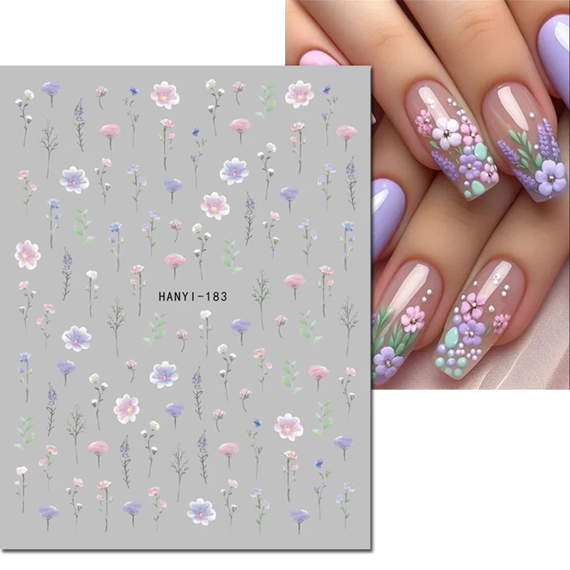 

3d Nail Art Stickers Light Pink Purple Little Florals Flowers Leaves Adhesive Sliders Nails Decals Decorations For Manicures